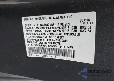 2018 Honda Odyssey Exl z USA, uszkodzony, nr VIN 5FNRL6H74JB096849